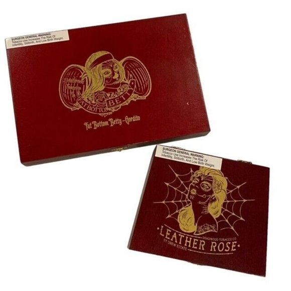 Drew Estate Cigar Boxes Fat Bottom Gordito Betty Leather Rose Corona Lot of 2 - Picture 1 of 13